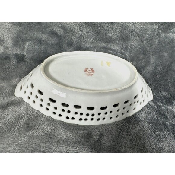 Antique Hand-Painted Porcelain Reticulated Serving Tray With Blue Floral Design - Picture 8 of 11